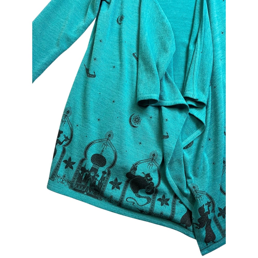 Disney Aladdin Jasmine Genie Teal Draped Open Front Cardigan Large LG Teal Black - Picture 3 of 8